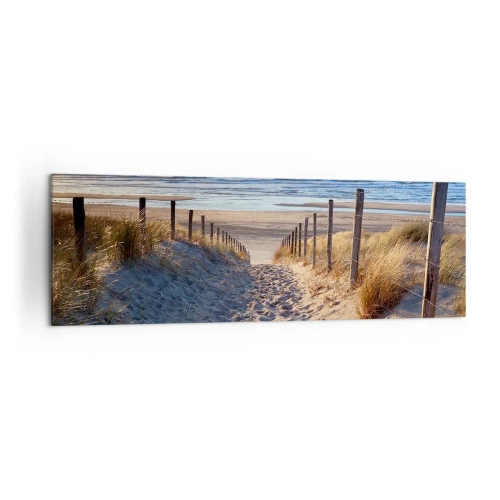 Impression sur toile - Image sur toile - Chemin à travers les dunes menant à la plage - 160x50cm - Le bruit de la mer, le chant des oiseaux, une plage sauvage parmi les herbes… - Décoration murale moderne pour le salon et la chambre ARTTOR
