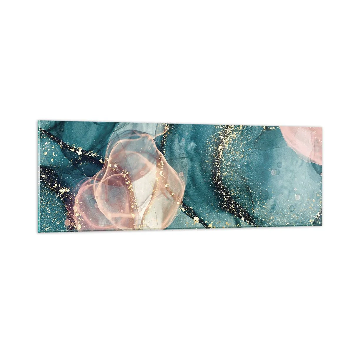 Impression sur verre - Image sur verre - Soie bleu, tulle rose - 90x30 cm