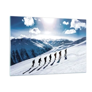 Impression sur verre - Image sur verre - Escalade en groupe sur une pente enneigée en montagne - 120x80cm - L'équipe des conquérants - Décoration murale moderne pour le salon et la chambre ARTTOR