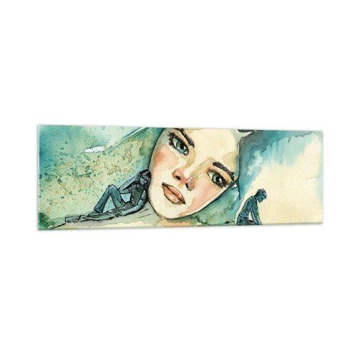 Impression sur verre - Image sur verre - Aquarelle d'un visage de femme avec un motif réfléchissant - 160x50cm - Suis-je bleu? - Décoration murale moderne pour le salon et la chambre ARTTOR