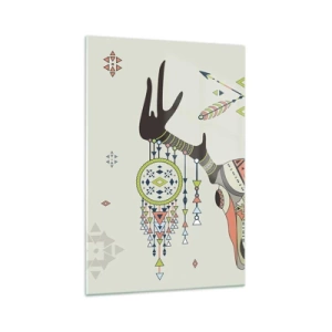Impression sur verre - Image sur verre - Décoration bohème avec crâne de cerf et attrape-rêves - 70x100cm - Trophée du chasseur indien - Décoration murale moderne pour le salon et la chambre ARTTOR