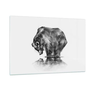 Impression sur verre - Image sur verre - Graphique d'un ours penché sur la surface de l'eau - 120x80cm - Ravi de rencontrer quelqu'un de proche - Décoration murale moderne pour le salon et la chambre ARTTOR