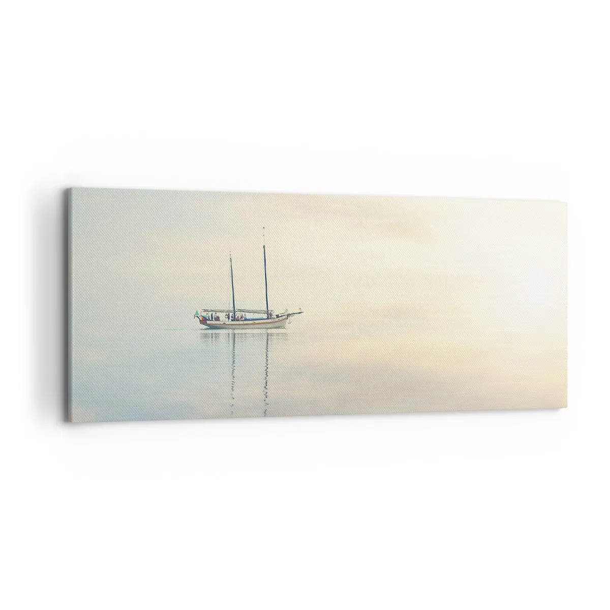 Impression sur toile - Image sur toile - Un bateau sur une mer calme dans une douce lumière - 120x50cm - Dans une mer de silence - Décoration murale moderne pour le salon et la chambre ARTTOR