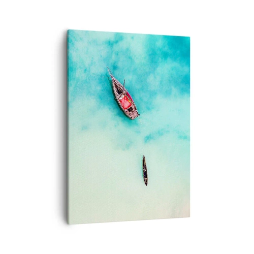 Impression sur toile - Image sur toile - Bateaux sur l'eau turquoise vus à vol d'oiseau - 50x70cm - Car sur les plages de Zanzibar, quand il y a un débordement d'eau... - Décoration murale moderne pour le salon et la chambre ARTTOR