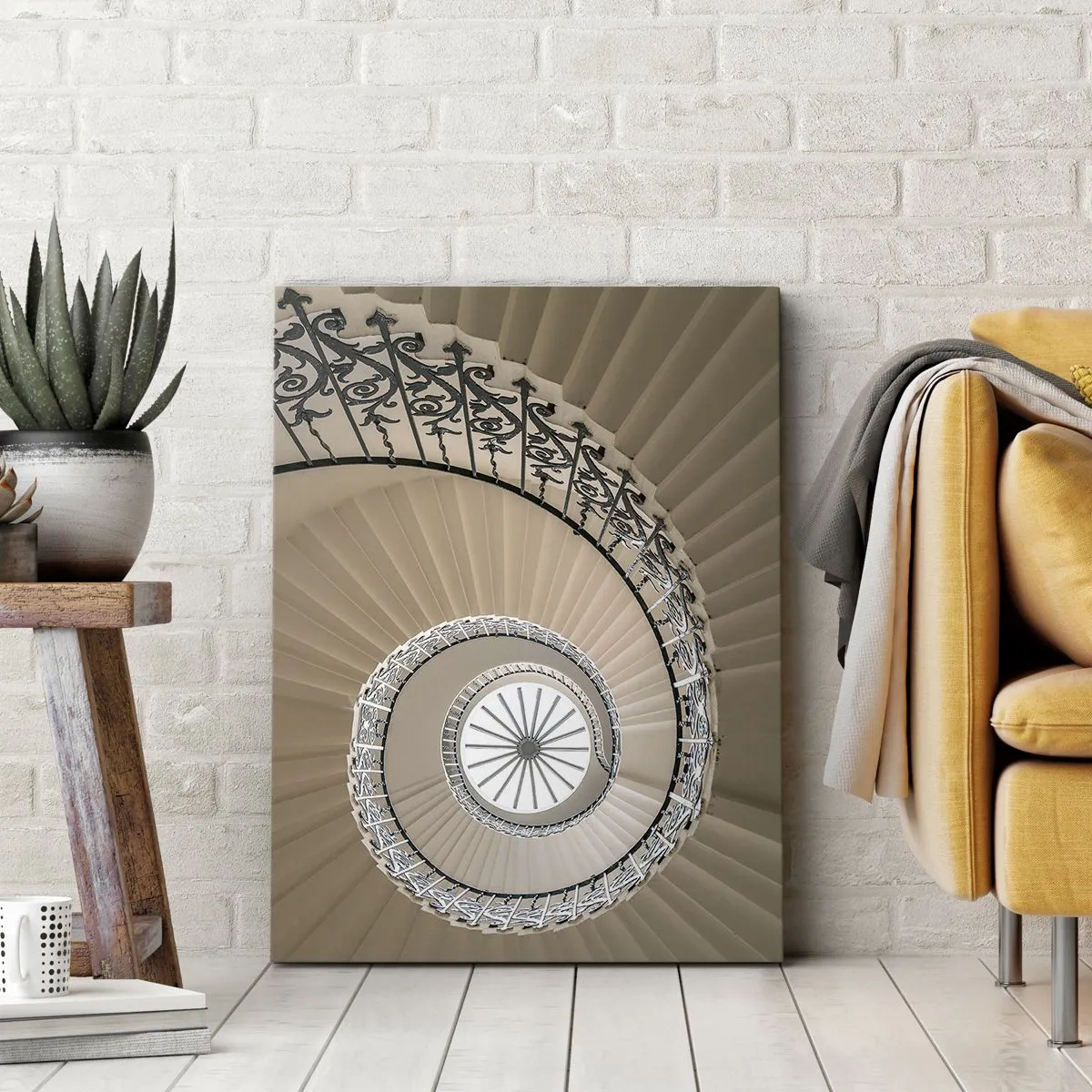 Impression sur toile - Image sur toile - Escalier en colimaçon dans une approche géométrique élégante - 80x120cm - À l'intérieur de la coquille - Décoration murale moderne pour le salon et la chambre ARTTOR