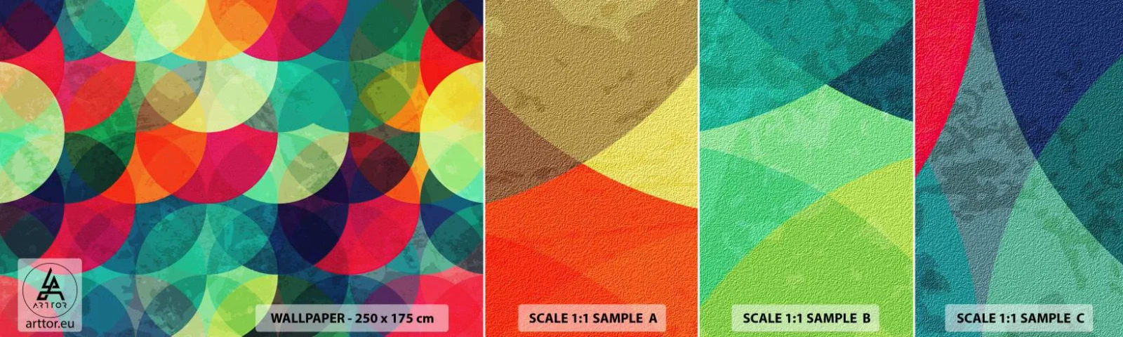 Échantillon De Papier Peint Standard Eco - Ascension - Abstraction, Morceau, Cercles colorés - 100x30 cm