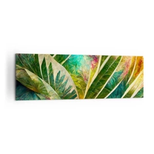 Impression sur toile - Image sur toile - Feuilles tropicales colorées sur fond clair - 160x50cm - Les couleurs des tropiques - Décoration murale moderne pour le salon et la chambre ARTTOR