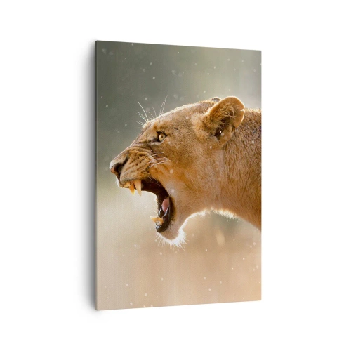 Impression sur toile - Image sur toile - Portrait d'une lionne rugissante à la lumière naturelle - 70x100cm - Essayez de ne pas écouter - Décoration murale moderne pour le salon et la chambre ARTTOR