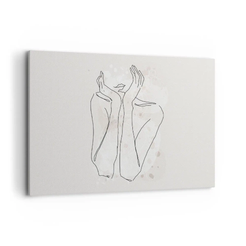 Impression sur toile - Image sur toile - Ligne de contour montrant les mains d'une femme sur un fond clair - 100x70cm - Instant de rêve - Décoration murale moderne pour le salon et la chambre ARTTOR