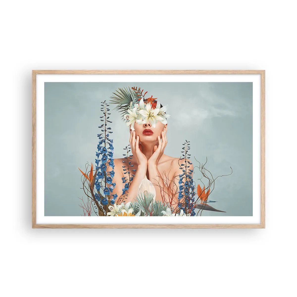 Affiche dans un chêne clair - Poster - Femme - fleur - 91x61 cm