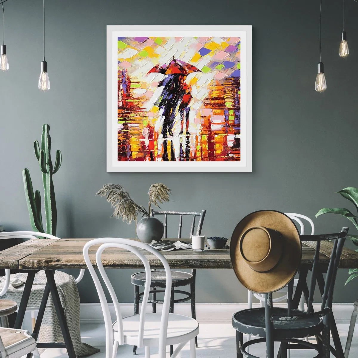 Affiche dans un cadre blanc - Poster - Ensemble à travers la nuit et la pluie - 40x40 cm