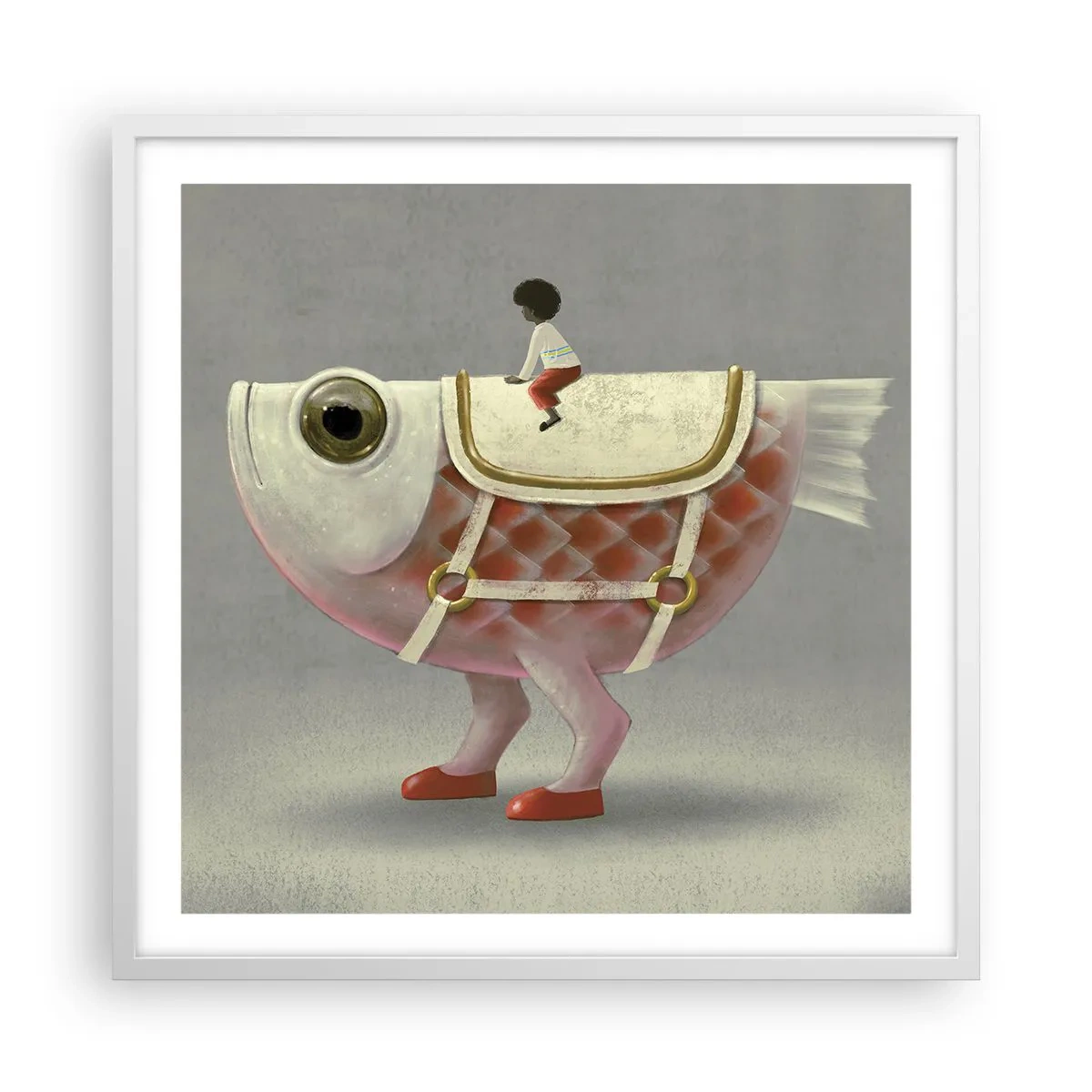 Affiche dans un cadre blanc - Poster - Le cavalier poisson - 60x60 cm