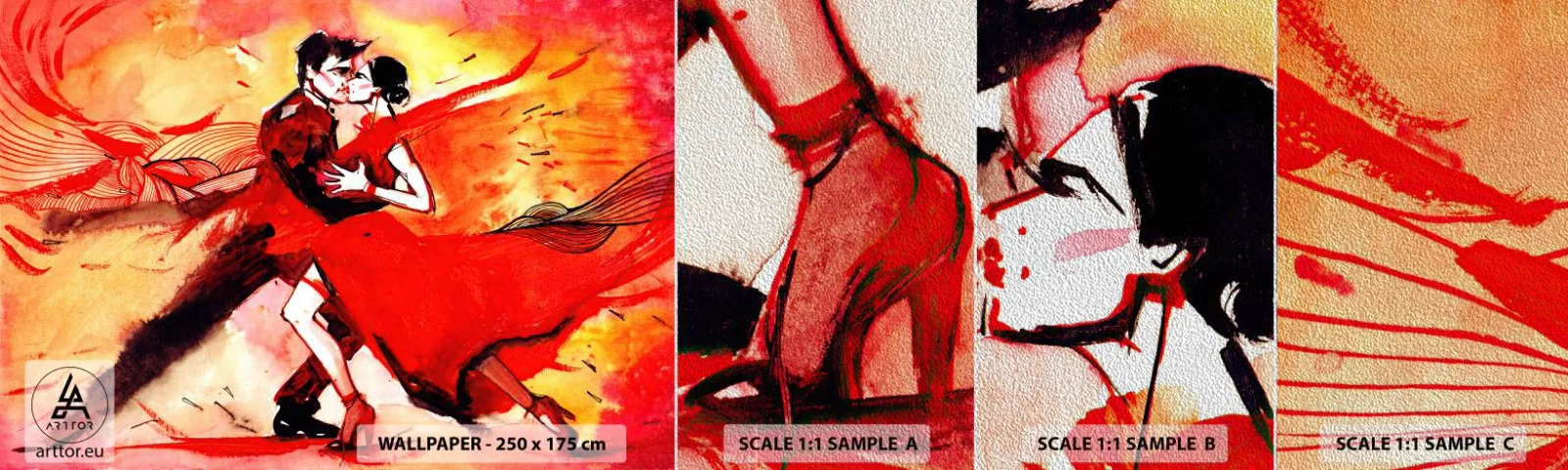 Échantillon de Papier Peint Premium Sand - Le rythme violet de la passion - Abstraction, Danse, Tango - 100x30 cm