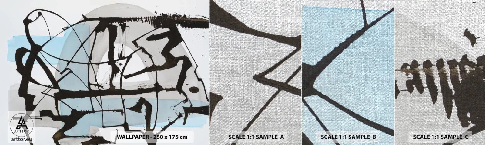 Échantillon de Papier Peint Premium Canvas - Bleu malgré tout - Abstraction, Morceau, Chaos - 100x30 cm