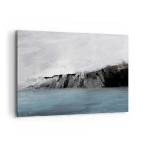 Impression sur toile - Image sur toile - Paysage abstrait avec de l'eau et un rivage rocheux - 100x70cm - Eau – terre : choc des éléments - Décoration murale moderne pour le salon et la chambre ARTTOR