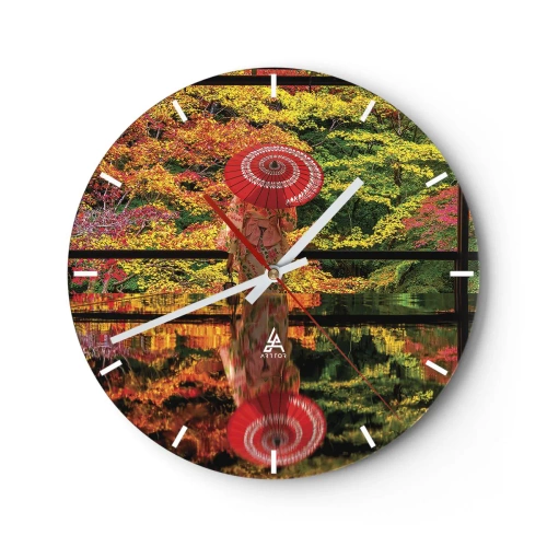Horloge murale - Pendule murale - Parapluie japonais parmi les feuilles d'automne - 30x30cm - Dans le temple de la nature - Décoration murale moderne pour le salon, la cuisine et la chambre ARTTOR