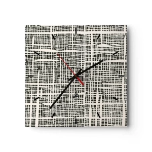 Horloge murale - Pendule murale - Un motif géométrique ressemblant à une grille sur un fond clair - 30x30cm - Composition tissée - Décoration murale moderne pour le salon et la chambre ARTTOR