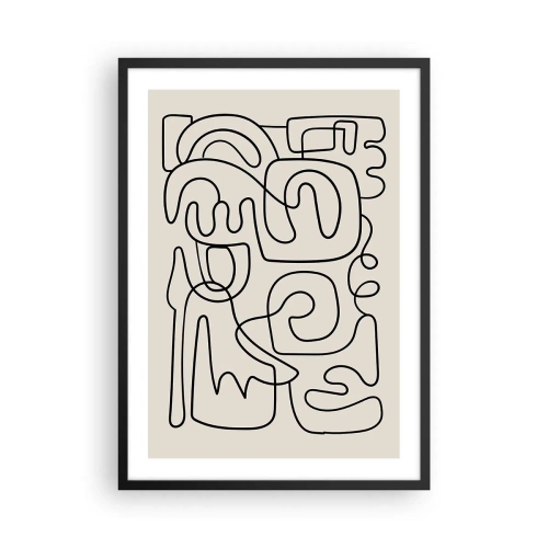 Affiche dans un cadre noir - Poster - Abstraction moderne sous la forme d'une ligne noire sur fond beige - 50x70cm - Suivez les indices - Décoration murale moderne pour le salon et la chambre ARTTOR