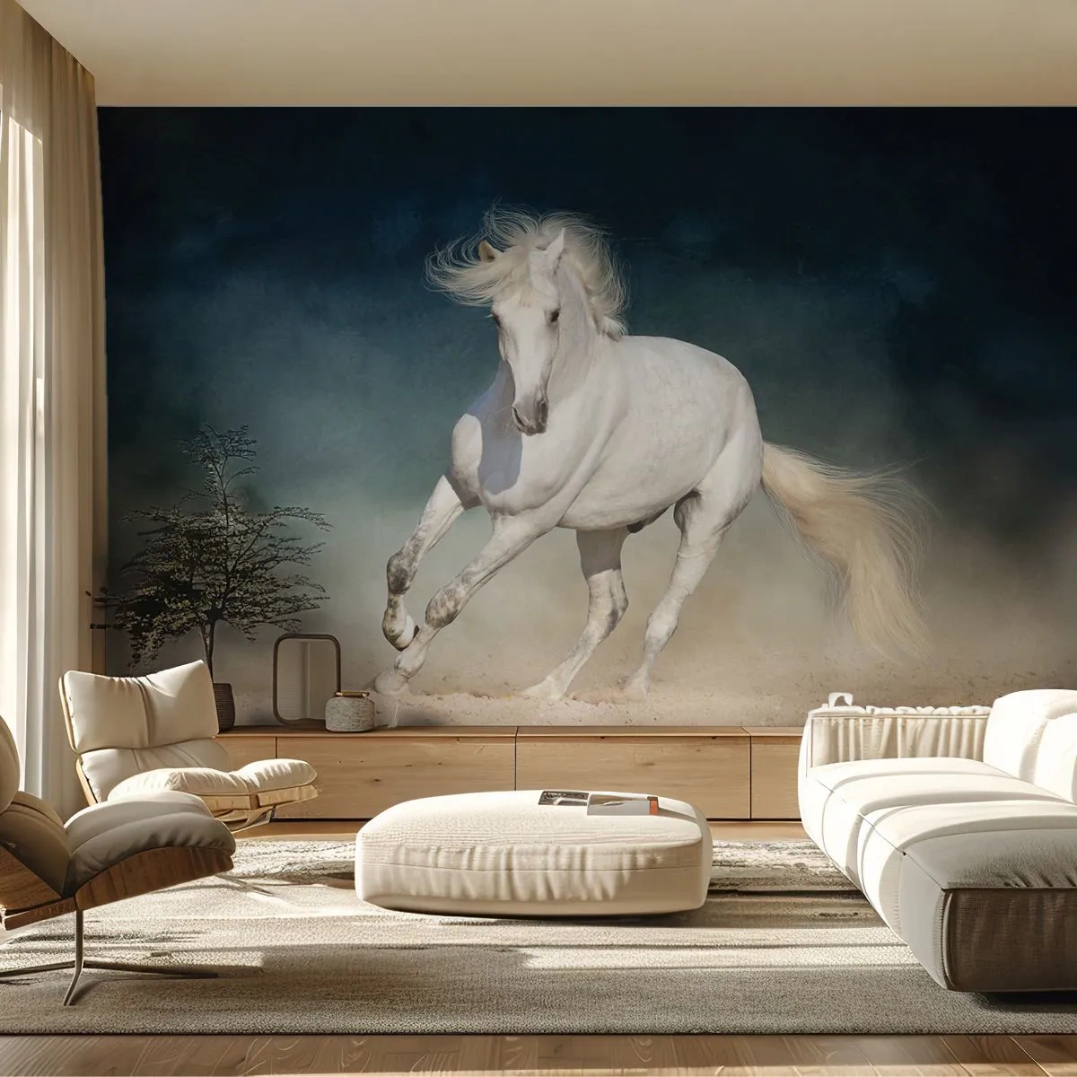 Papier Peint Photo Premium Canvas - La liberté à l'état pur - Cheval, Animal, Blanc - 250x175 cm