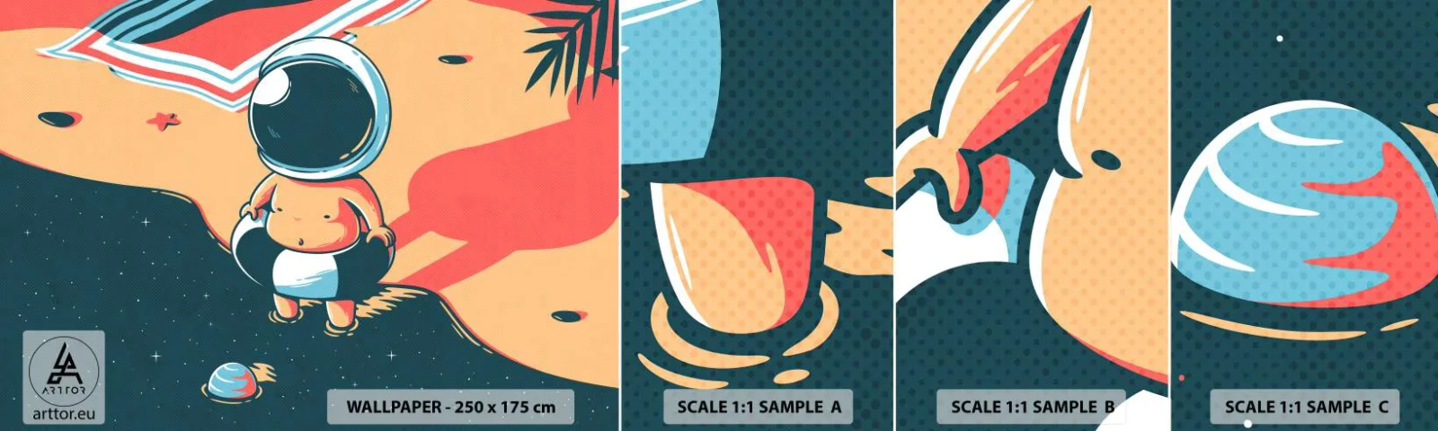 Échantillon de Papier Peint Autocollant Deluxe Sticker - Suivant une autre perspective - Abstraction, Plage, Astronaute - 100x30 cm