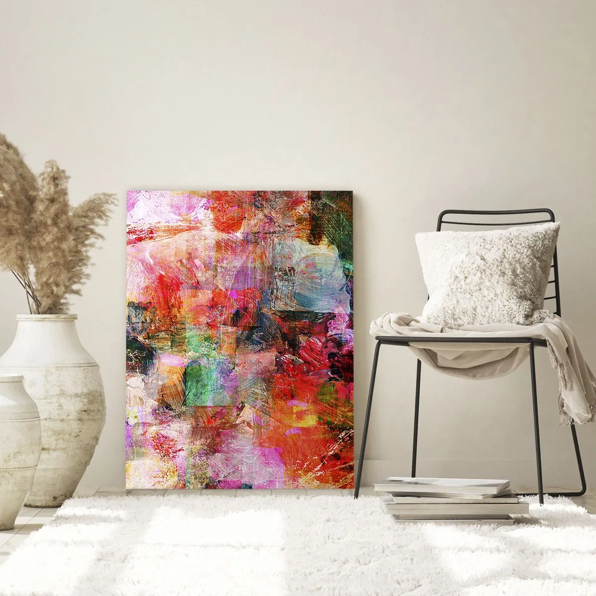 Impression sur verre - Image sur verre - Une composition abstraite aux tons dominants rose et rouge. - 80x120cm - Un voyage à travers les roses - Décoration murale moderne pour le salon et la chambre ARTTOR