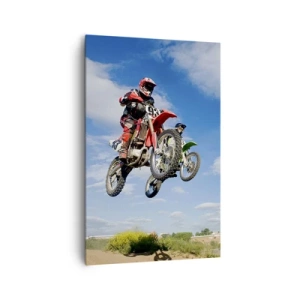 Impression sur toile - Image sur toile - Des pilotes de motocross dans les airs lors d'un saut - 80x120cm - Saut en parachute - Décoration murale moderne pour le salon et la chambre ARTTOR