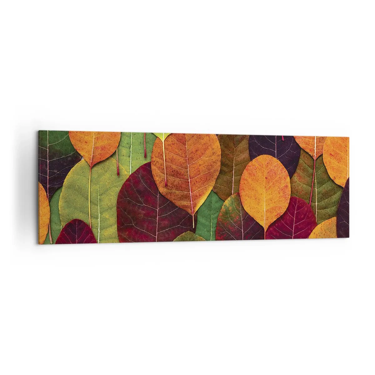 Impression sur toile - Image sur toile - Feuilles colorées disposées selon un motif d'automne - 160x50cm - Mozaique printannière - Décoration murale moderne pour le salon et la chambre ARTTOR