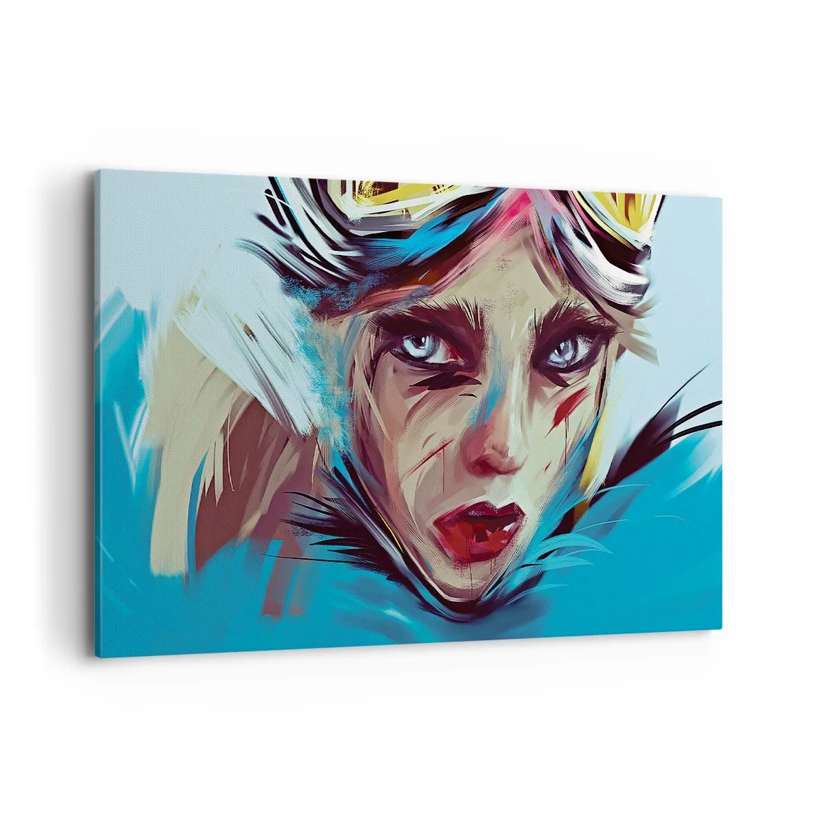 Impression sur toile - Image sur toile - Portrait d'une femme aux couleurs dynamiques et au style abstrait - 120x80cm - Guerrière errante - Décoration murale moderne pour le salon et la chambre ARTTOR