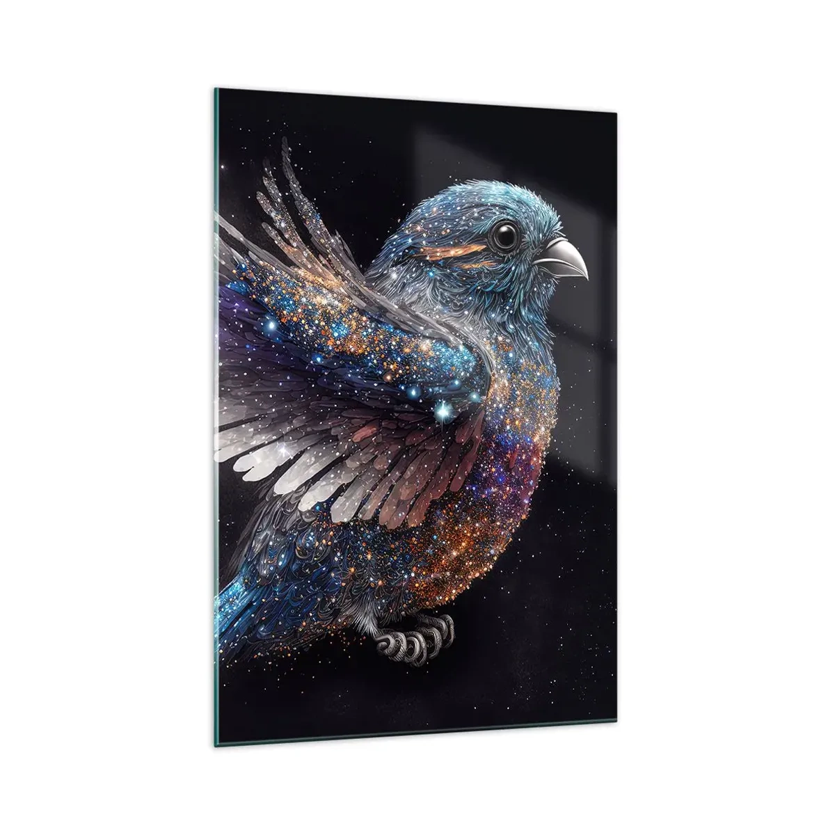 Impression sur verre - Image sur verre - Un moineau de style spatial avec un éclat de diamant - 70x100cm - Moineau de diamant - Décoration murale moderne pour le salon et la chambre ARTTOR