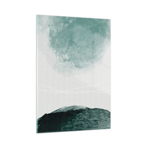 Impression sur verre - Image sur verre - Formes abstraites vertes sur un fond clair ressemblant à du brouillard - 50x70cm - Rencontre avec le brouillard - Décoration murale moderne pour le salon et la chambre ARTTOR