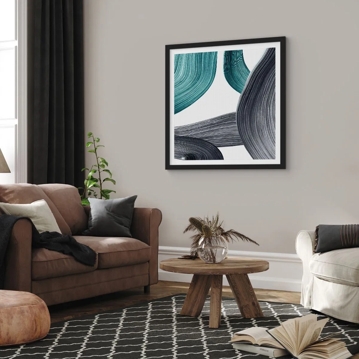 Affiche dans un cadre noir - Poster - Sentiers émeraude et noirs - 50x50 cm
