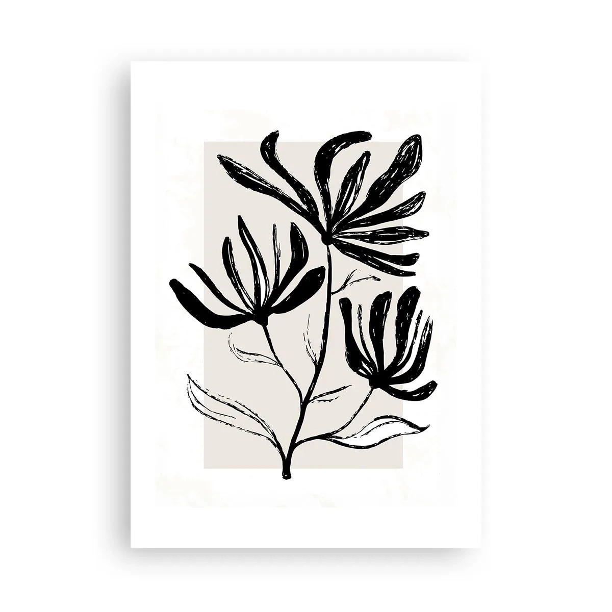 Affiche - Poster - Illustration en noir et blanc de fleurs sur fond beige - 50x70cm - Esquisse pour l'herbier - Décoration murale moderne pour le salon et la chambre ARTTOR