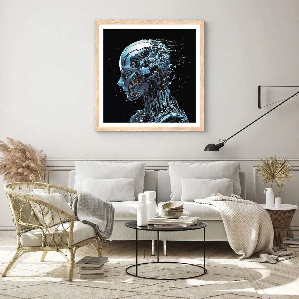 Affiche dans un chêne clair - Poster - La technologie est une femme - 40x40 cm