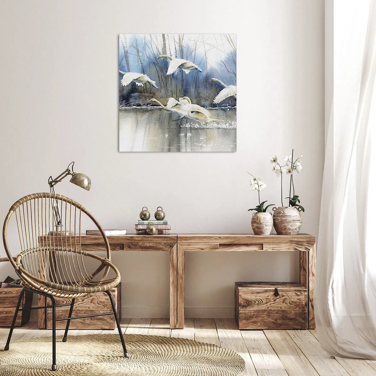 Impression sur toile - Image sur toile - Comme dans un conte de fées sur les cygnes sauvages - 50x50 cm