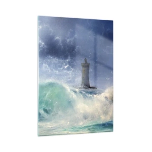 Impression sur verre - Image sur verre - Un phare parmi les vagues agitées de l'océan - 50x70cm - En garde contre les éléments - Décoration murale moderne pour le salon et la chambre ARTTOR