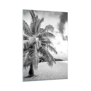 Impression sur verre - Image sur verre - Un palmier noir et blanc sur une plage déserte avec un ciel nuageux. - 50x70cm - Quand tu aspires à la solitude - Décoration murale moderne pour le salon et la chambre ARTTOR