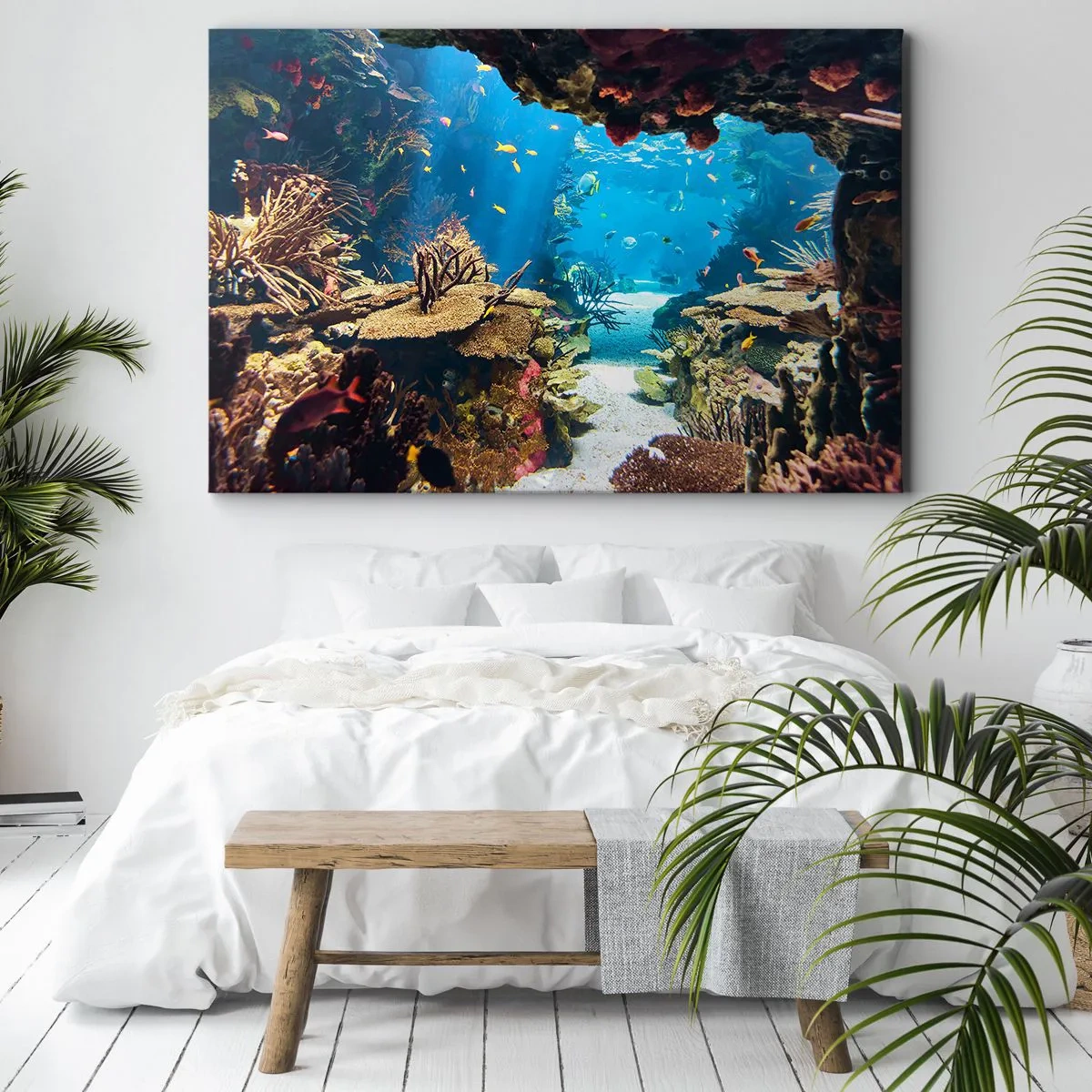 Impression sur toile - Image sur toile - Monde sous-marin avec récif corallien et poissons - 100x70cm - Tu ne l'as même pas rêvé - Décoration murale moderne pour le salon et la chambre ARTTOR