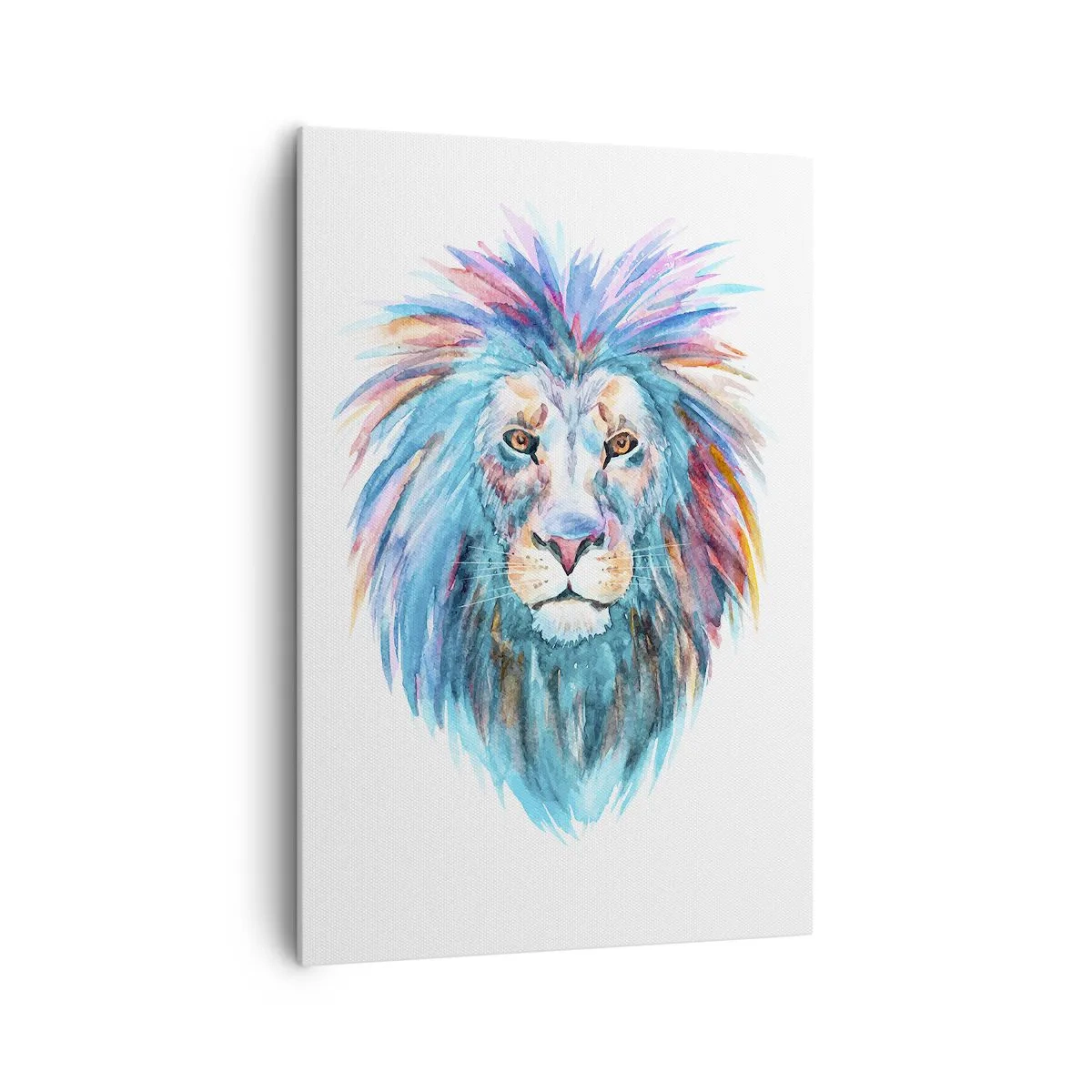 Impression sur toile - Image sur toile - Portrait à l'aquarelle d'un lion aux couleurs vives - 70x100cm - Aura électrique - Décoration murale moderne pour le salon et la chambre ARTTOR