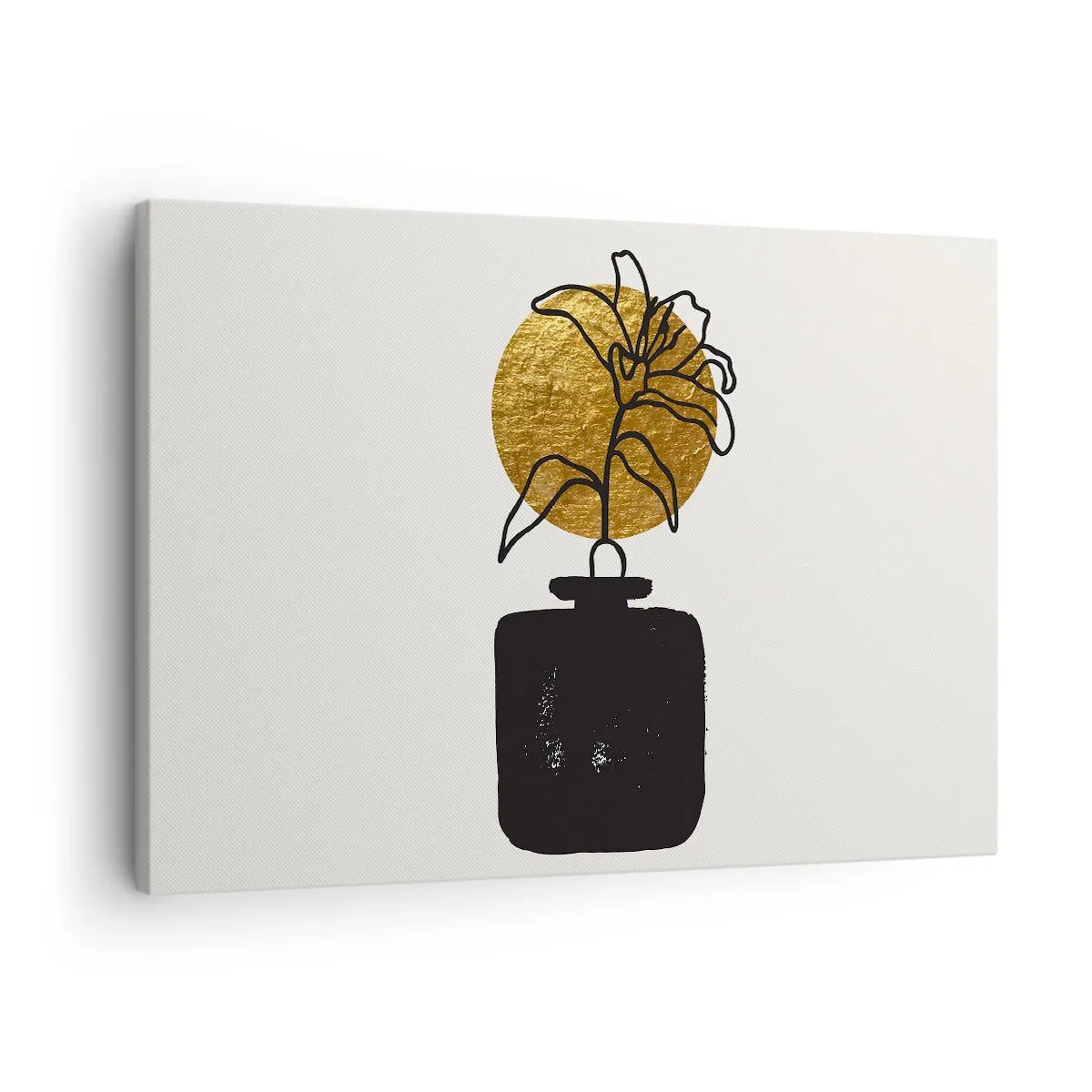 Impression sur toile - Image sur toile - Un dessin d'une fleur dans un vase sur un fond de cercle doré - 70x50cm - La beauté vaut son pesant d'or - Décoration murale moderne pour le salon et la chambre ARTTOR