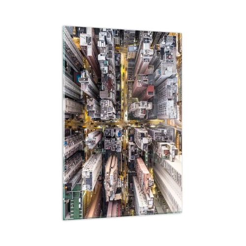 Impression sur verre - Image sur verre - Une vue plongeante sur une ville pleine de gratte-ciels - 80x120cm - Salutations de Hong-Kong - Décoration murale moderne pour le salon et la chambre ARTTOR