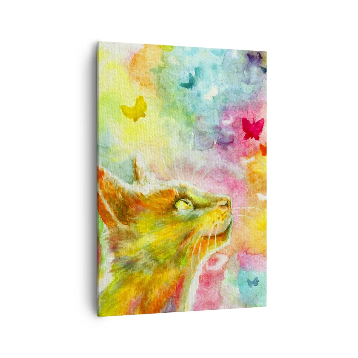Impression sur toile - Image sur toile - Un chat entouré de papillons colorés - 70x100cm - Bayou-bayou au paradis des chats - Décoration murale moderne pour le salon et la chambre ARTTOR