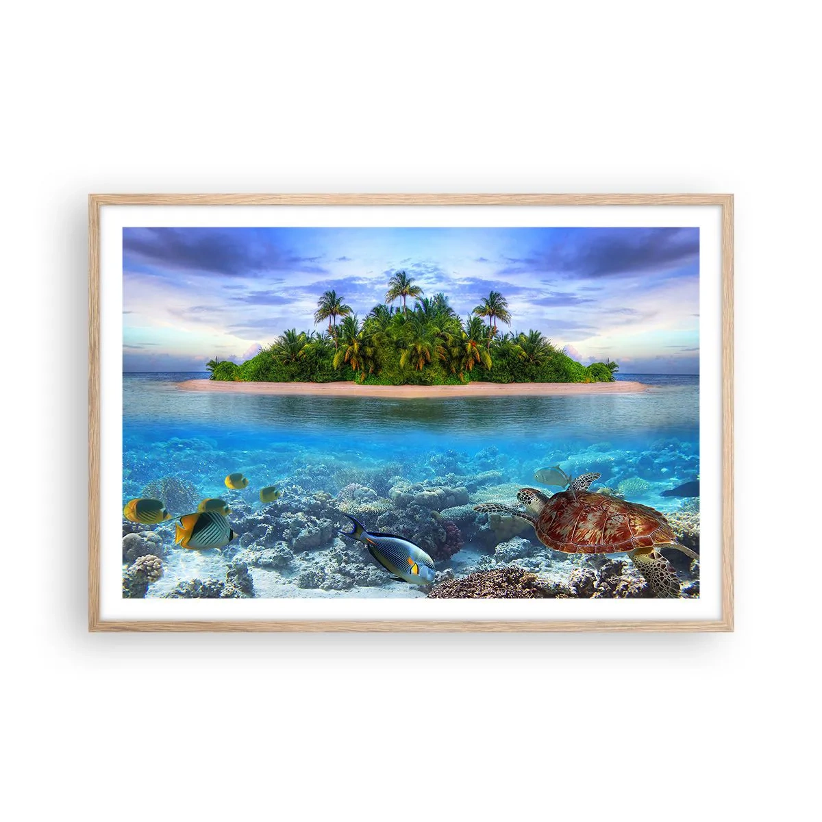 Affiche dans un chêne clair - Poster - L'île céleste vous invite - 91x61 cm
