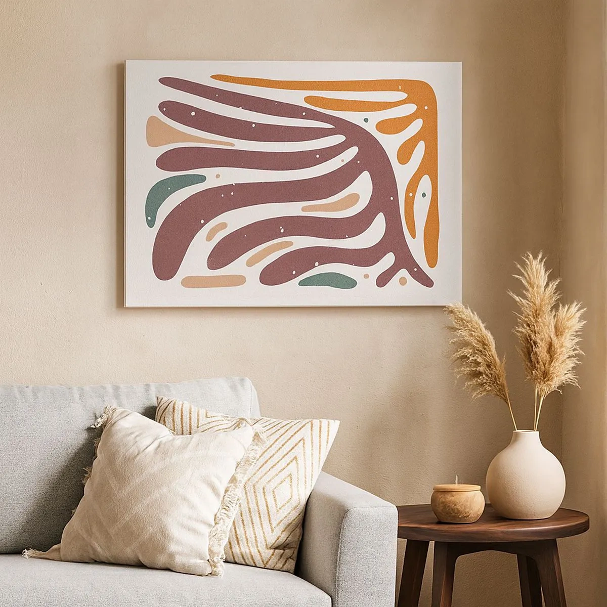 Impression sur toile - Image sur toile - Motif organique aux lignes rayonnantes dans des tons chauds - 70x50cm - Composition organique rayonnante - Décoration murale moderne pour le salon et la chambre ARTTOR
