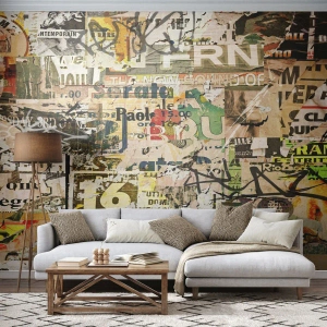 Papier Peint Photo Premium Canvas - Un collage de fragments de journaux et d'affiches dans un style artistique. - 100x70cm - Oh, il se passe quelque chose... - Décoration murale moderne pour le salon et la chambre ARTTOR