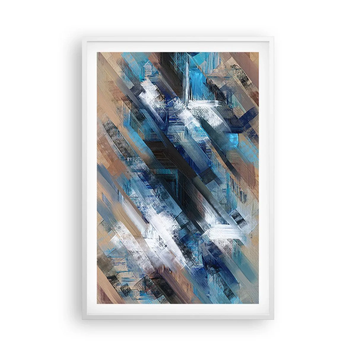 Affiche dans un cadre blanc - Poster - Diagonale de bleus - 61x91 cm