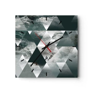 Horloge murale - Pendule murale - Motif géométrique avec un motif de vagues dans des tons de vert - 30x30cm - Point de vue de cristal - Décoration murale moderne pour le salon et la chambre ARTTOR