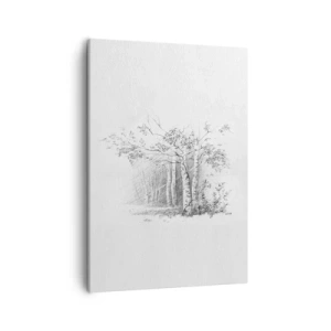 Impression sur toile - Image sur toile - Un dessin d'une forêt de bouleaux dans un croquis au crayon subtil - 50x70cm - Lumière d'une forêt de bouleaux - Décoration murale moderne pour le salon et la chambre ARTTOR