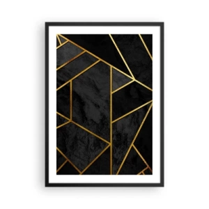 Affiche dans un cadre noir - Poster - Motifs géométriques en or sur fond noir - 50x70cm - Obscurité et éclat - Décoration murale moderne pour le salon et la chambre ARTTOR