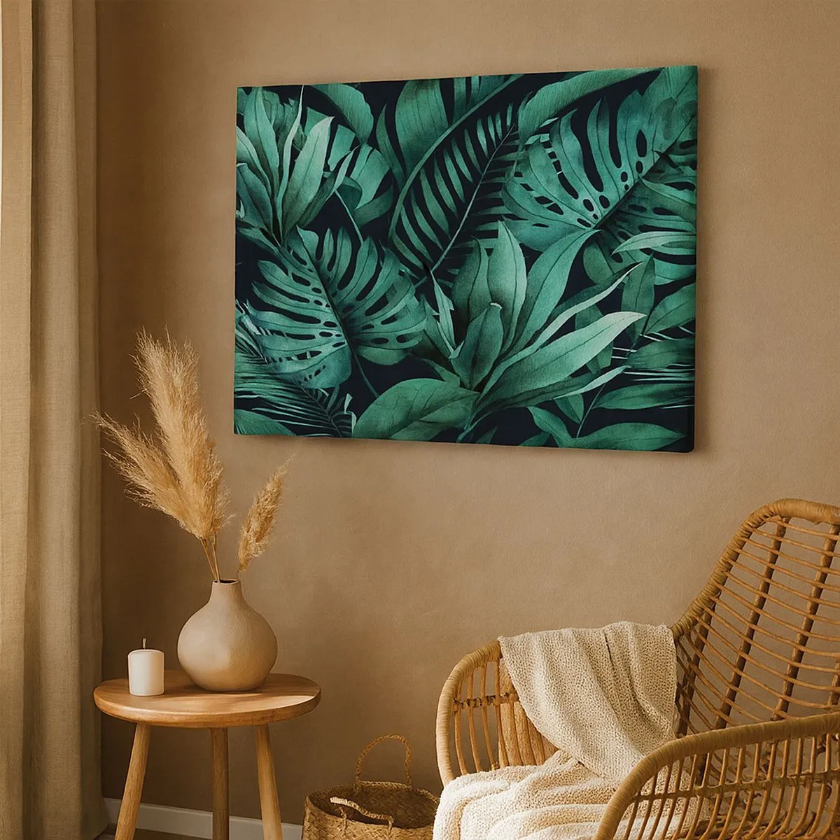 Impression sur toile - Image sur toile - Feuilles tropicales aux nuances de vert intense - 70x50cm - Profondeur du vert tropical - Décoration murale moderne pour le salon et la chambre ARTTOR