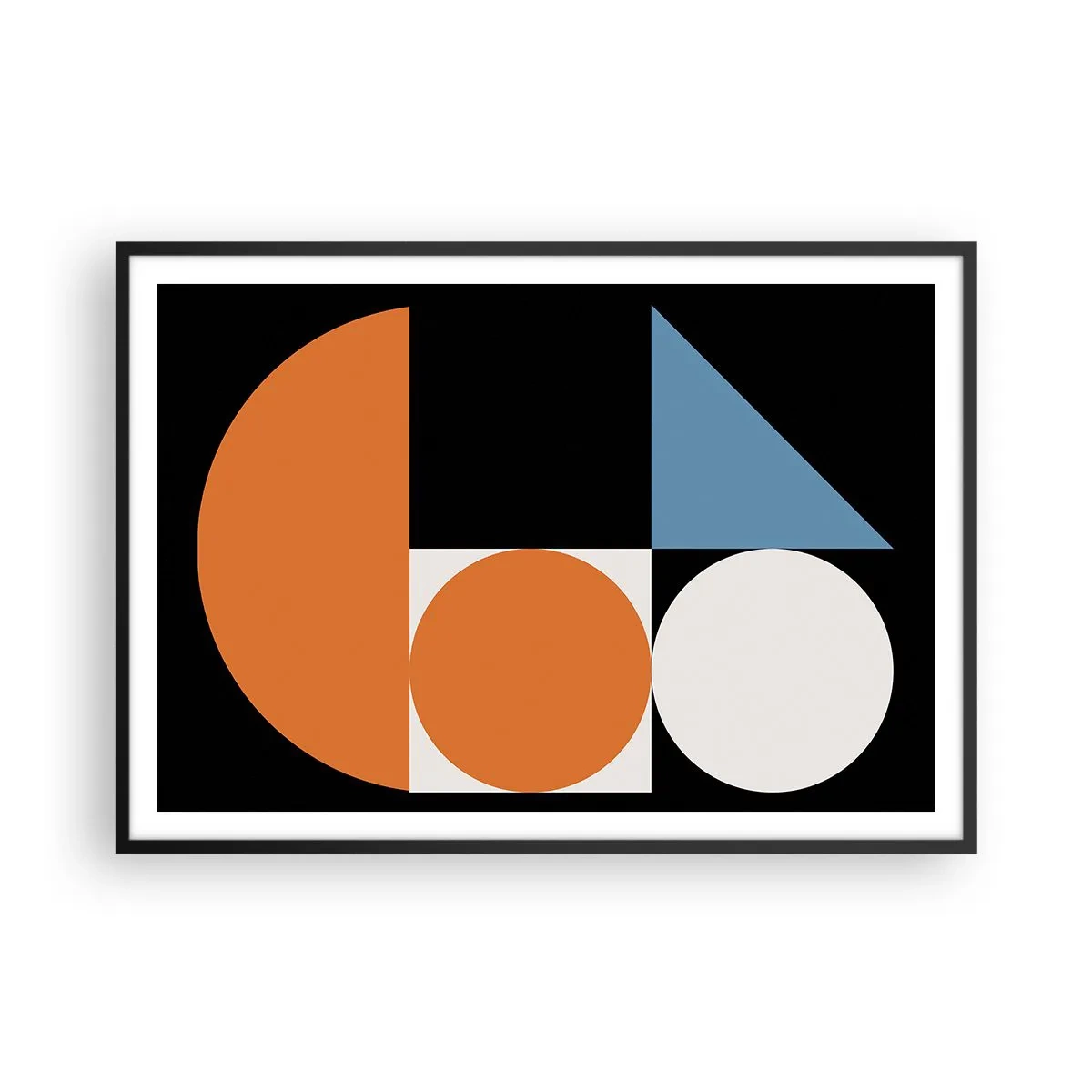 Affiche dans un cadre noir - Poster - Motif géométrique avec des formes colorées sur fond noir - 100x70cm - Rangement de figures - Décoration murale moderne pour le salon et la chambre ARTTOR